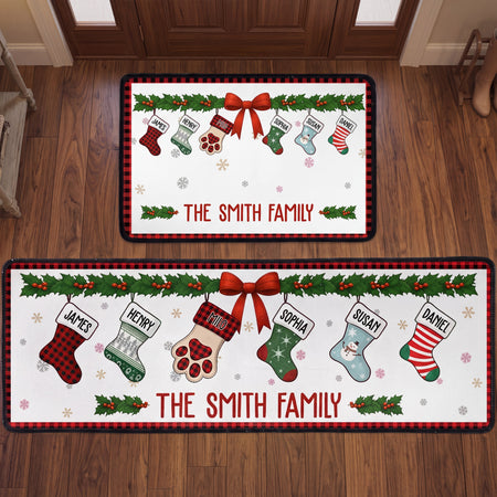 Personalized Christmas Family Runner Rug, Custom Name Stockings