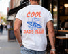 White unisex t-shirt front and back with personalized cool dads club surf alligator graphic in blue and coral, est. 2026 text