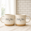Personalized couples ceramic mug in white and black with custom names Emily Blair and Camila Daniel and the phrase You will forever be my always