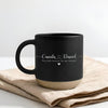 Personalized couples ceramic mug in white and black with custom names Emily Blair and Camila Daniel and the phrase You will forever be my always