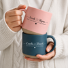 Personalized couples ceramic mug in white and black with custom names Emily Blair and Camila Daniel and the phrase You will forever be my always