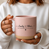 Personalized couples ceramic mug in white and black with custom names Emily Blair and Camila Daniel and the phrase You will forever be my always