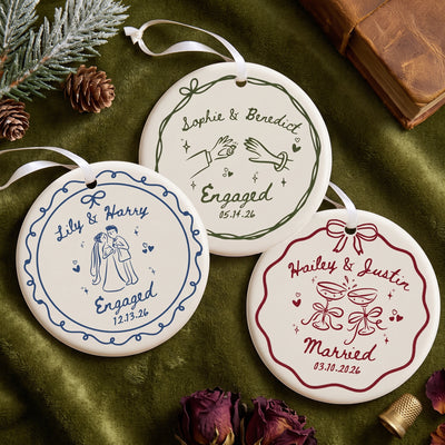 Personalized Engagement Ornament, Custom Name Couple Gift, Christmas Tree