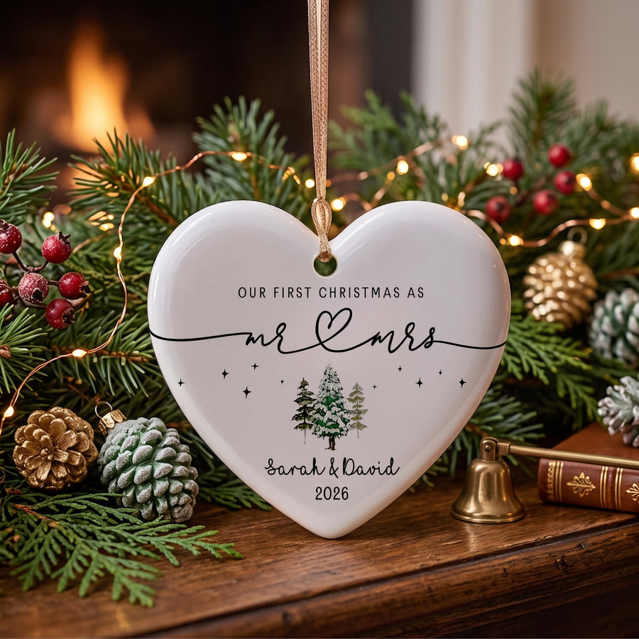 Personalized First Christmas as Mr and Mrs Ornament, Custom Names