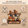Personalized grandma pumpkin patch halloween wooden plaque with scarecrow and custom grandkids names on colorful pumpkins