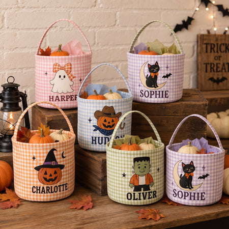 Personalized Halloween Trick or Treat Basket, Custom Name Candy Bucket for Kids