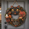 Personalized Halloween Wreath Sign, Custom Name Black Cat Door Hanger