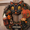Personalized Halloween Wreath Sign, Custom Name Black Cat Door Hanger