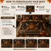 Personalized Highland Cow Quilt Bedding Set, Custom Name, Autumn Farmhouse Style
