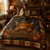 Personalized Highland Cow Quilt Bedding Set, Custom Name, Autumn Farmhouse Style