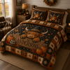 Personalized Highland Cow Quilt Bedding Set, Custom Name, Autumn Farmhouse Style