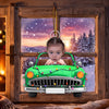 Personalized kid face car ornament with custom name on helmet, shaped acrylic race car design with Christmas lights, three color options