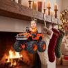 Personalized kid face car ornament with custom name on helmet, shaped acrylic race car design with Christmas lights, three color options