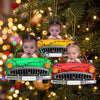 Personalized kid face car ornament with custom name on helmet, shaped acrylic race car design with Christmas lights, three color options