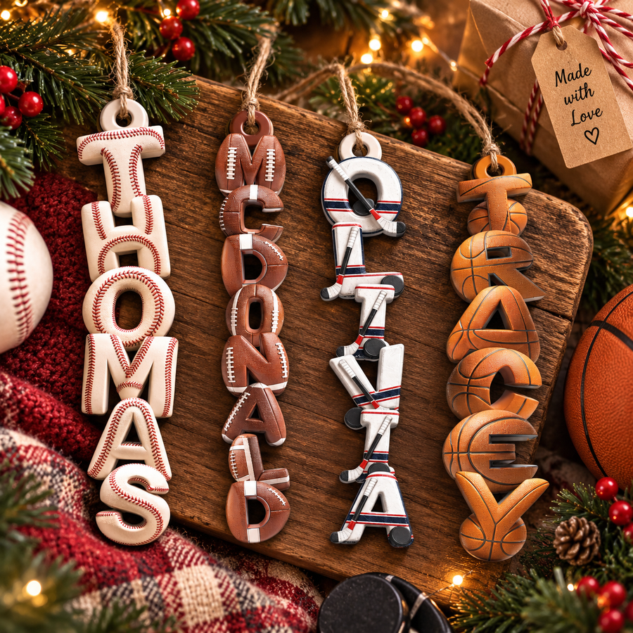 Personalized Sports Ornament With Name, Custom Christmas Gift for Kids