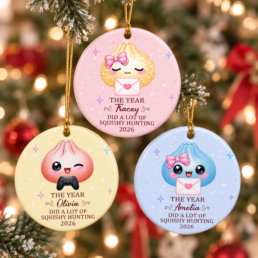 Personalized Squishy Christmas Ornament, Custom Kid Name Dumpling Decor