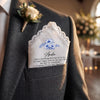 Personalized wedding handkerchief for bride with custom name, blue floral print and lace edge, something blue gift