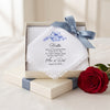Personalized wedding handkerchief for bride with custom name, blue floral print and lace edge, something blue gift