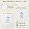 Personalized wedding handkerchief for bride with custom name, blue floral print and lace edge, something blue gift