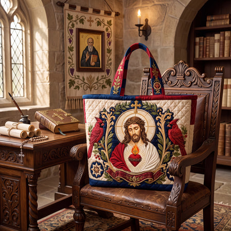 Sacred Heart Jesus Quilted Tote Bag, Catholic Faith Gift