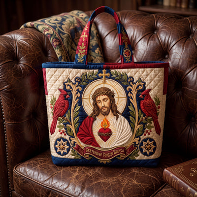 Sacred Heart Jesus Quilted Tote Bag, Catholic Faith Gift