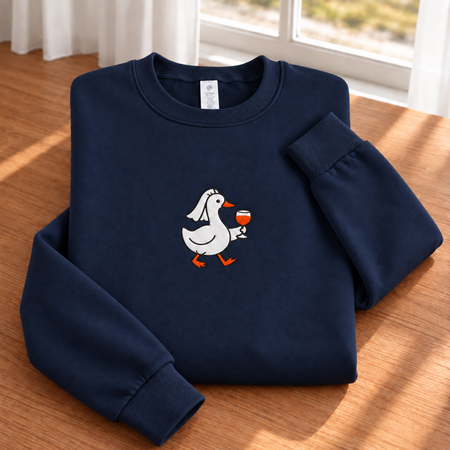 Silly Goose Bride Walking With Wine Glass - Embroidered Classic Unisex Sweatshirt