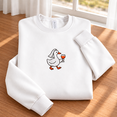Silly Goose Bride Walking With Wine Glass - Embroidered Classic Unisex Sweatshirt