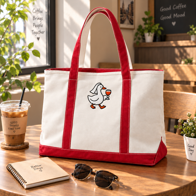 Silly Goose Bride With Wine Glass Embroidered - Two-Tone Canvas Tote Bag